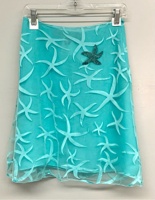 VERSACE Teal Mesh Starfish Overlay Beaded Skirt