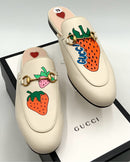 GUCCI Ivory Leather Tasty Strawberry Apollo Bit Mules 38