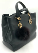 MICHAEL KORS Black Pebbled Leather Annabelle Top Handle Satchel