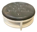 Faux Leather Tufted Round Game Ottoman