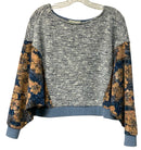 SATURDAY SUNDAY Navy/White Textured w/Floral Sleeves Top
