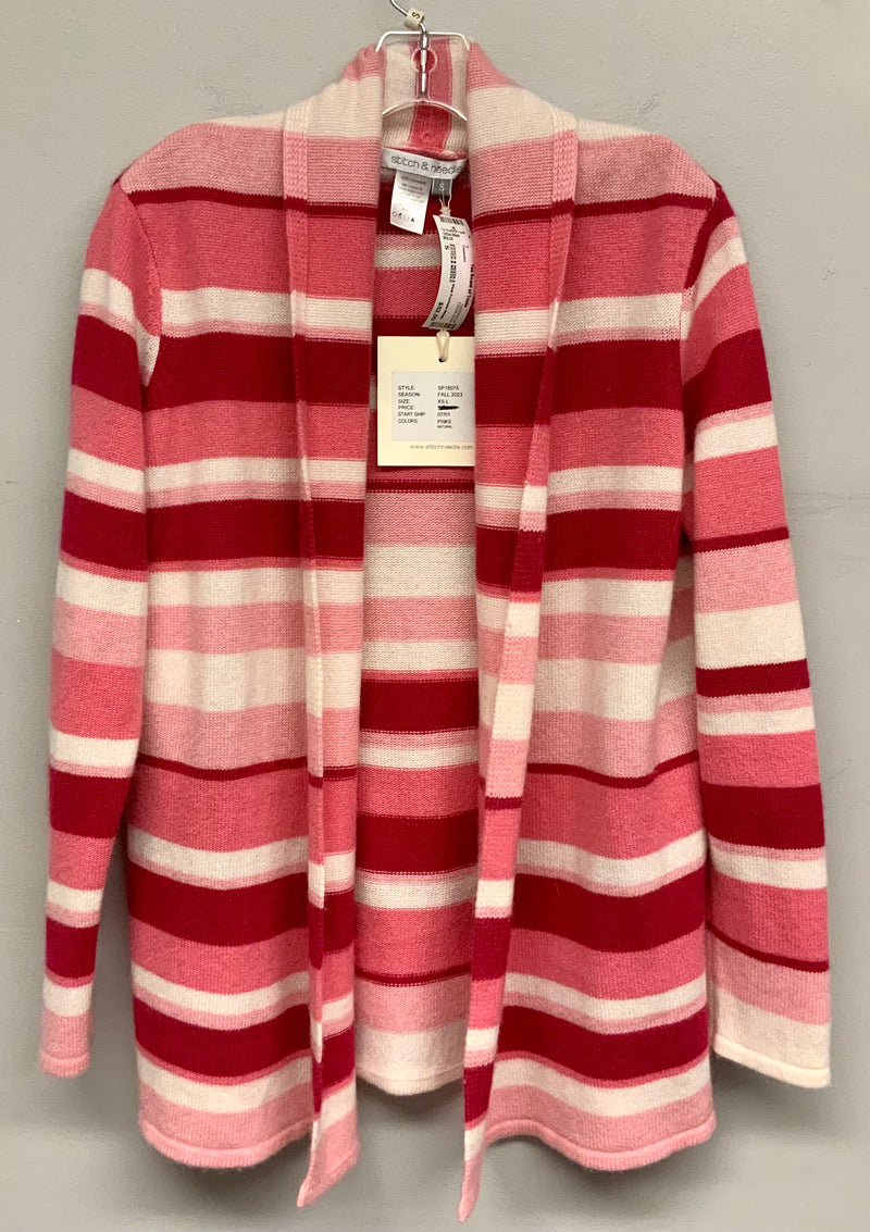 STITCH & NEEDLE Pink Fuchsia White Stripe Open Cardigan