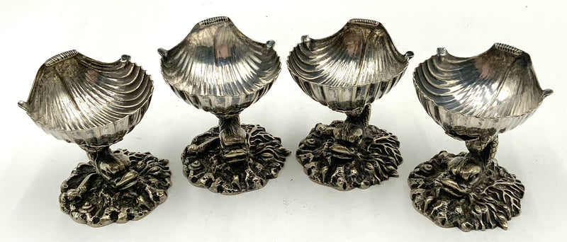 Set/4 Antique English Silverplate Salt Cellars with Dolphin Motif