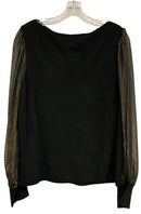 ANN TAYLOR Black Knit w/Sheer Black & Gold Stripe Sleeve Top