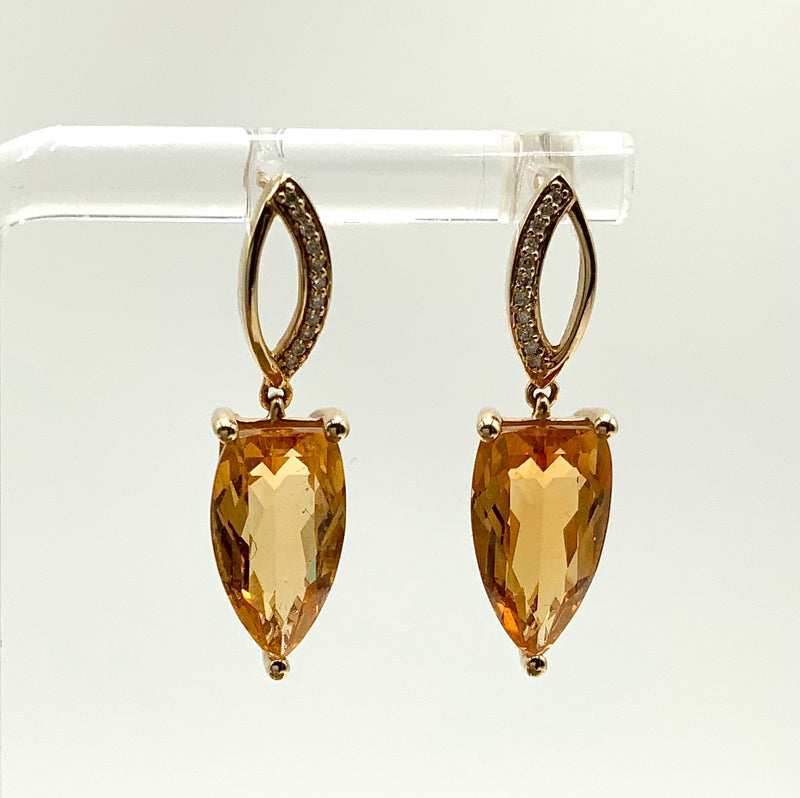 14kt Gold, Citrine & CZ Dangle Earrings