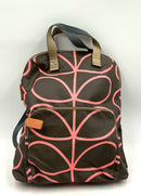 ORLA KIELY Brown Pink Stem Pattern Coated Jacquard Backpack