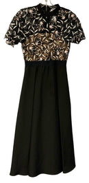 SELF-PORTRAIT Black/White/Nude w/Lace Bodice Overlay S/S Dress