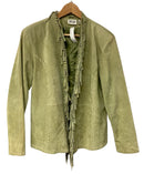 CHICOS Green Leather Fringed L/S Open Jacket