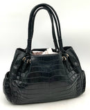 LORENZI Italy Black Genuine Crocodile Handbag