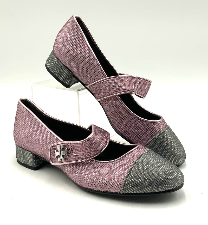 TORY BURCH Pink Silver Sparkle Embellished Maryjane Pumps 8.5