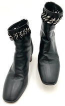 VALENTINO Black Leather Chain Inset Ankle Boots 39 AS IS