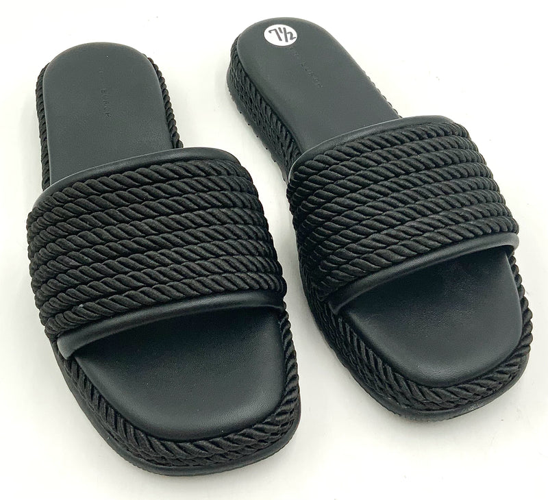 TORY BURCH Black Leather Rope Detail Platform Slide Sandals 7.5