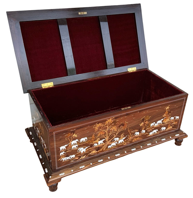 Vintage Indian Rosewood Trunk with Bone Inlay