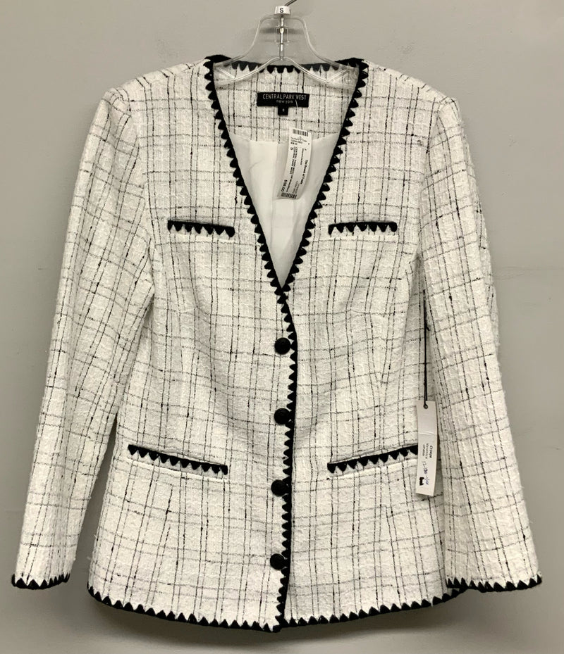 CENTRAL PARK WEST Off White/Black Plaid Textured Jacket