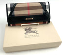 BURBERRY Black Leather Tan Check Fabric Bifold Wallet