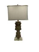 Carved Distressed Column Table Lamp with Acrylic Base