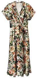 BADGLEY MISCHKA Green/White/Plum Floral Tie Front S/S Maxi Dress