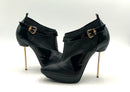 VERSACE Black Nappa Leather Patent Goldtone Stiletto Heel Buckle Booties 40.5