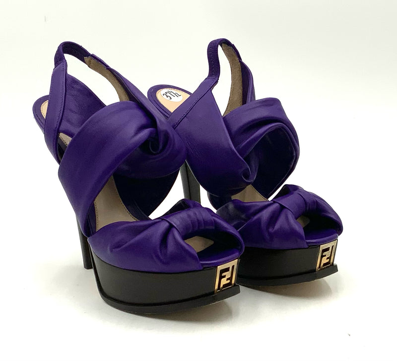 FENDI Purple Nappa Leather Spuntata H/H Sandals 37.5
