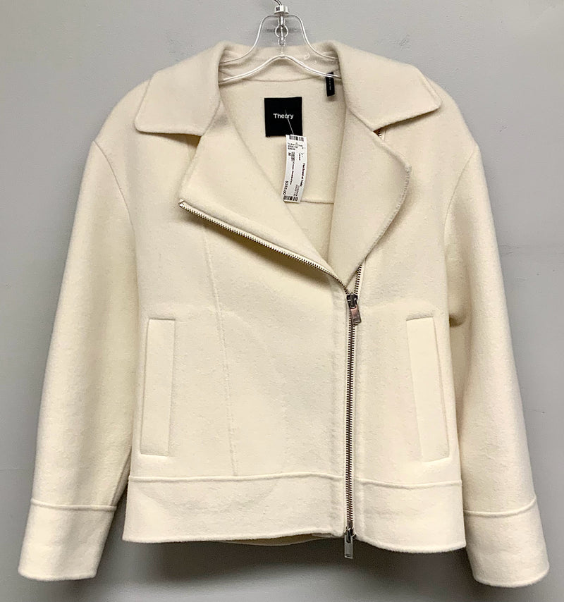 THEORY Cream  Double-Face Wool-Cashmere Asym Zip Moto Jacket