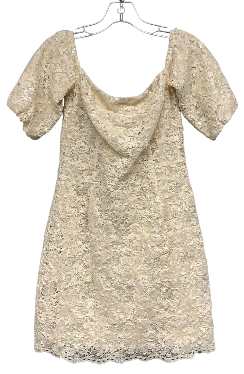 FLORA BEA Eggshell Lace Overlay w/Sequins Puff Sleeve Dress
