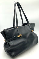 SALVATORE FERRAGAMO Black Grained Leather Nencia Gancini Flip Lock Satchel