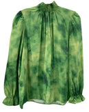 TUCKER Green Tie Dye "Stella" Mock Turtleneck L/S Silk Top
