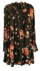 FATE Black/Poppy/White/Lurex Floral w/Smocked Collar & Cuffs Dress