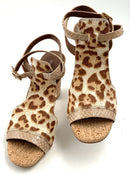 DONALD PLINER Cream Rust Tan Leopard Calf Hair Cork H/H Sandals 7.5