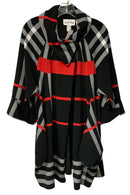 JOSEPH RIBKOFF Black/Red/White Plaid 3/4 Sleeve Swing Jacket