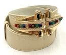 JUDITH LEIBER Vintage Cream Reptile Goldtone Buckle Semi Prec Belt