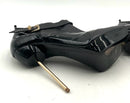 VERSACE Black Nappa Leather Patent Goldtone Stiletto Heel Buckle Booties 40.5