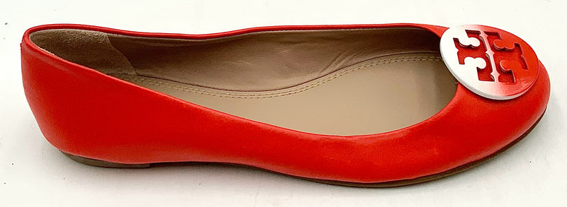 TORY BURCH Red Leather White Red Ombre Logo Flats 8M
