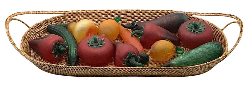 Oval Basket With Italian Handblown Glass Vegetables