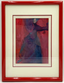 Barbara McLain Watercolor of Woman in Red Lacquer Frame