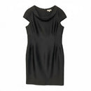 ARMANI COLLEZIONI Black Cotton Silk Blend Stitched Waist Cap Sleeve Dress