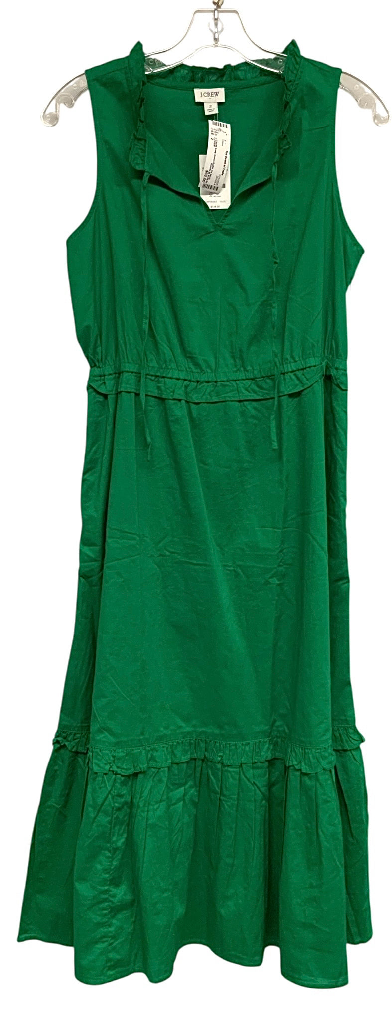 J CREW Kelly Green Ruffle Tie Neck S/L Dress