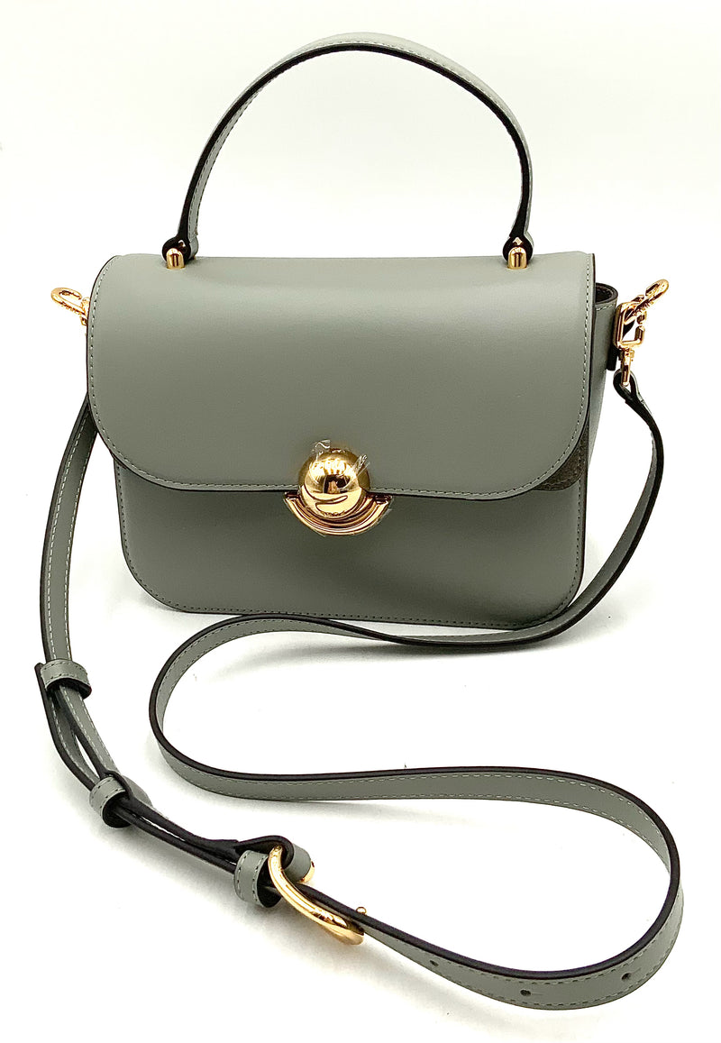 FURLA Grey Leather Suede Flap Top Handle Sfera Crossbody Bag