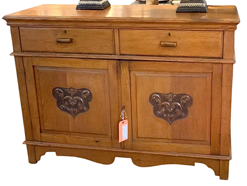 Antique Oak Cabinet with Carved Detail