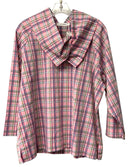 VITAMIN Pink/Blue Plaid Oversized Collar 3/4 Sleeve Top