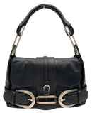 JIMMY CHOO Black Leather Brushed Silver Tulita Satchel