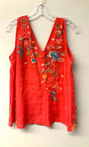 JOHNNY WAS Watermelon w/Multi Floral Embroid V-Neck S/L Top