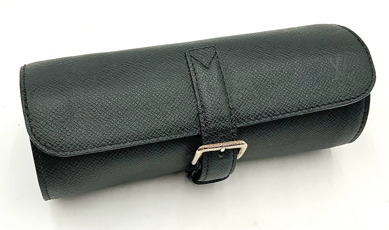LOUIS VUITTON Black Ardoise Taiga Leather Watch Travel Case