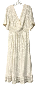FARM RIO Off White Burn-Out V-Neck "Devore"  S/S Midi Dress
