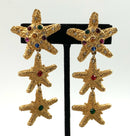 Gold Tone Crystal Star Fish Clip  Earrings