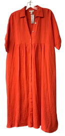 TRIBAL Coral Crinkle Cotton Tab Sleeve Empire Waist Dress