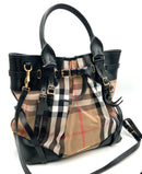 BURBERRY Black  Leather Tan Check Buckles Satchel