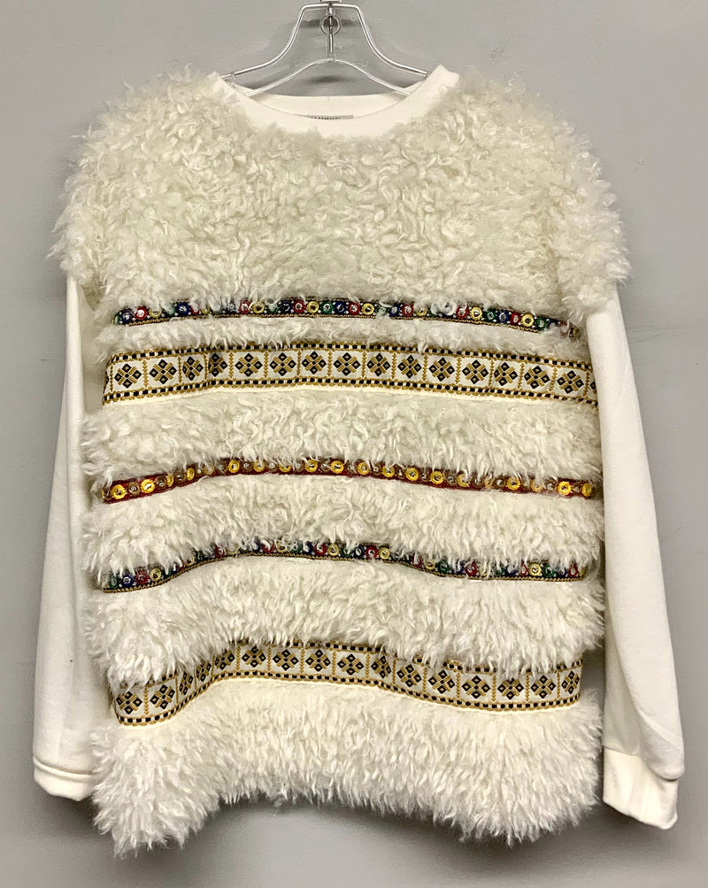 ZARA Cream Faux Fur Mirrored Fabric Embroidered Sweatshirt