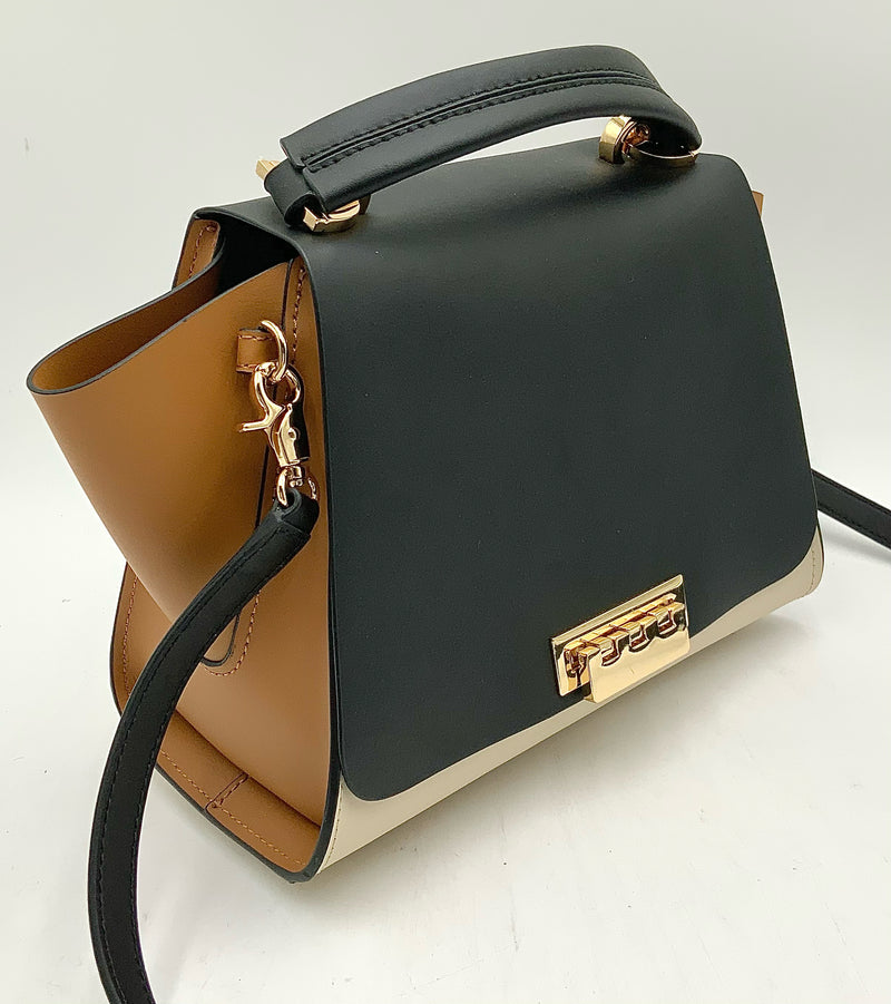 ZAC POSEN Cream Tan Black Colorblock Eartha Satchel