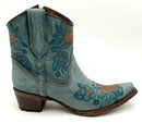 CIRCLE G Blue Suede Rust Teal Embroidered Snip Toe Ankle Western Boots 10